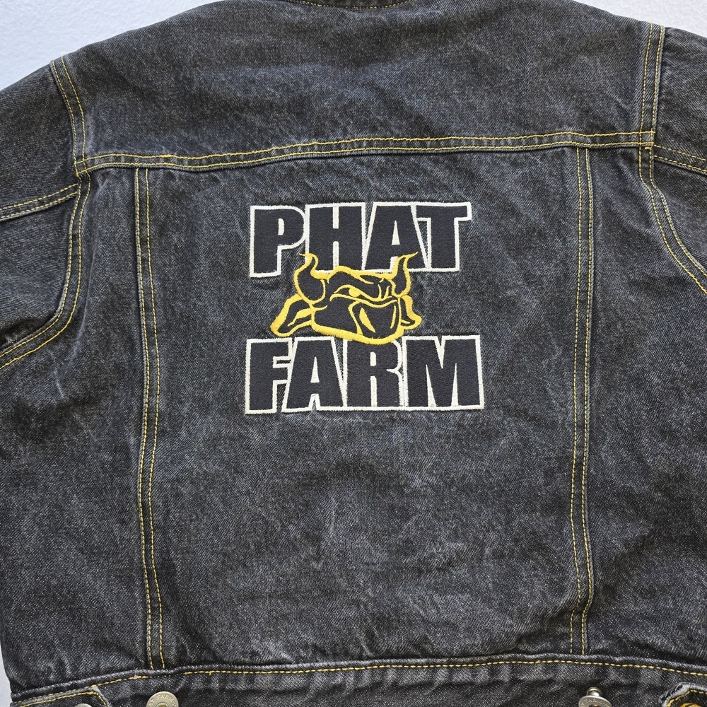 Vintage Phat Farm Kids Denim Jacket Size 7 Y2K Black Plaid Lined Bull Streetwear